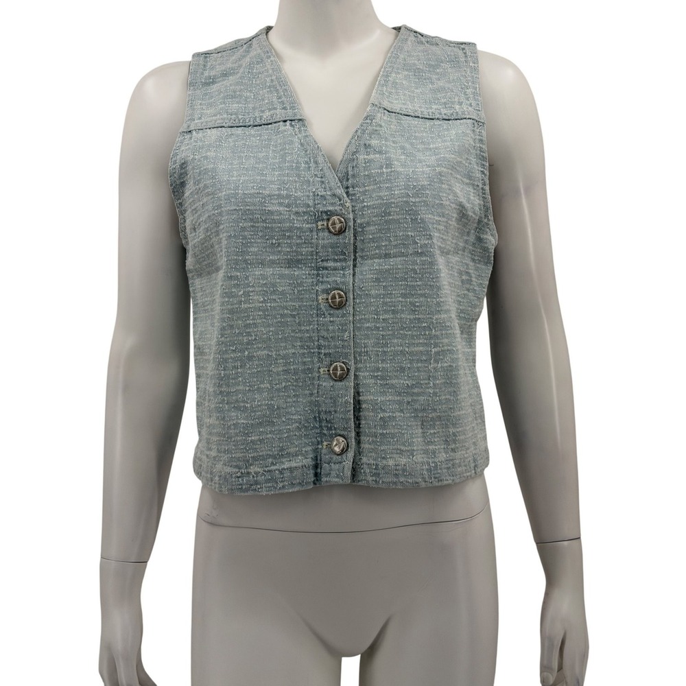Rag & Bone Vest Womens 10 Sky Blue Juliana Denim Tweed Preppy Streetwear